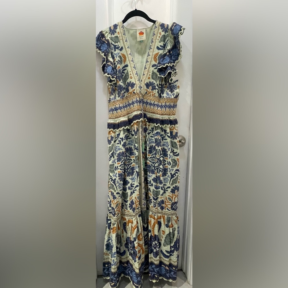 FARM Rio Floral Maxi Dress in Blue, Green & Gold